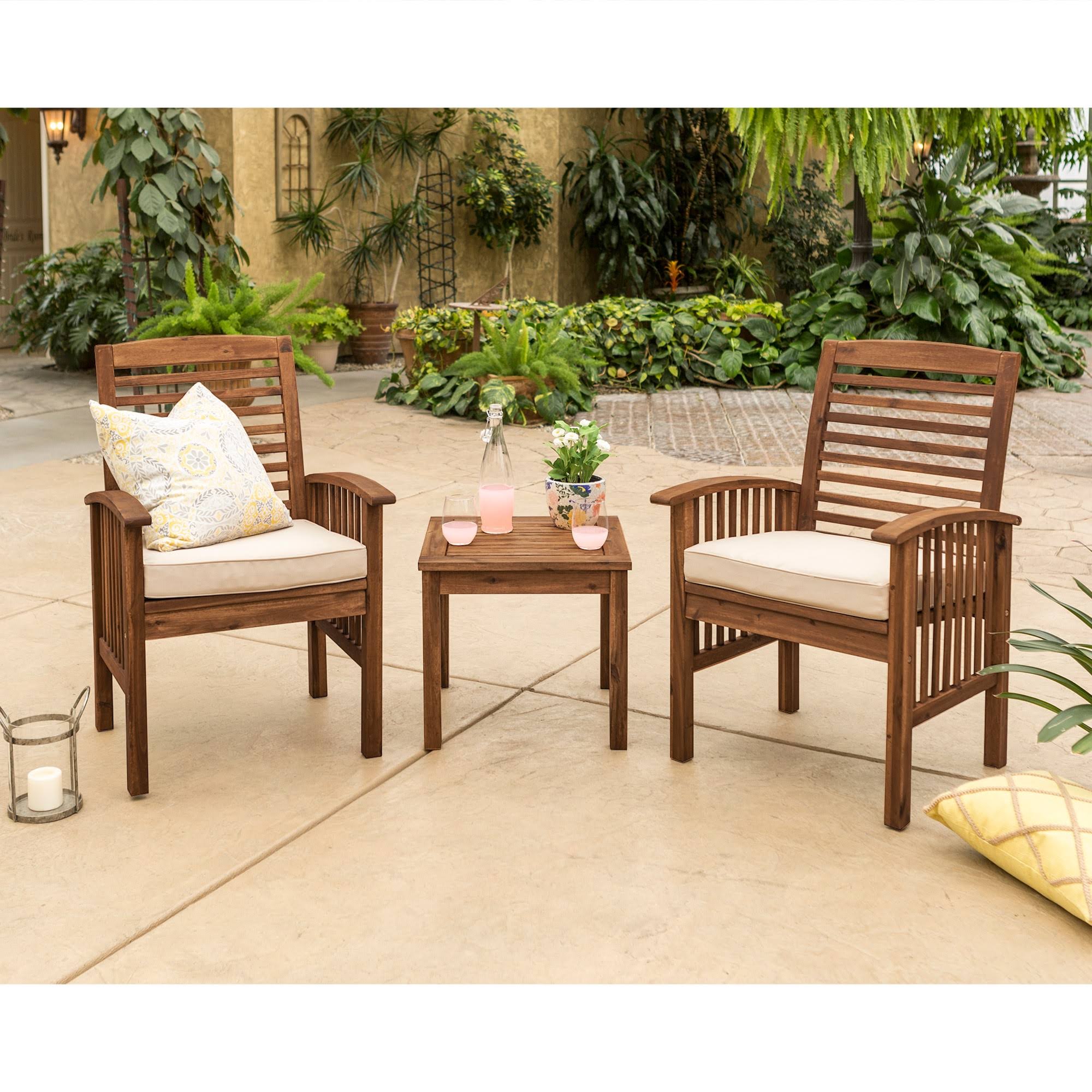 3PC Acacia Wood Patio Chairs and Side Table Espresso Brown G887516
