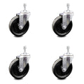 Phenolic Swivel Threaded Stem Caster Set of 4 with 5 inch x 1.25 inch Black Wheels and 3/8 inch Stems U72661