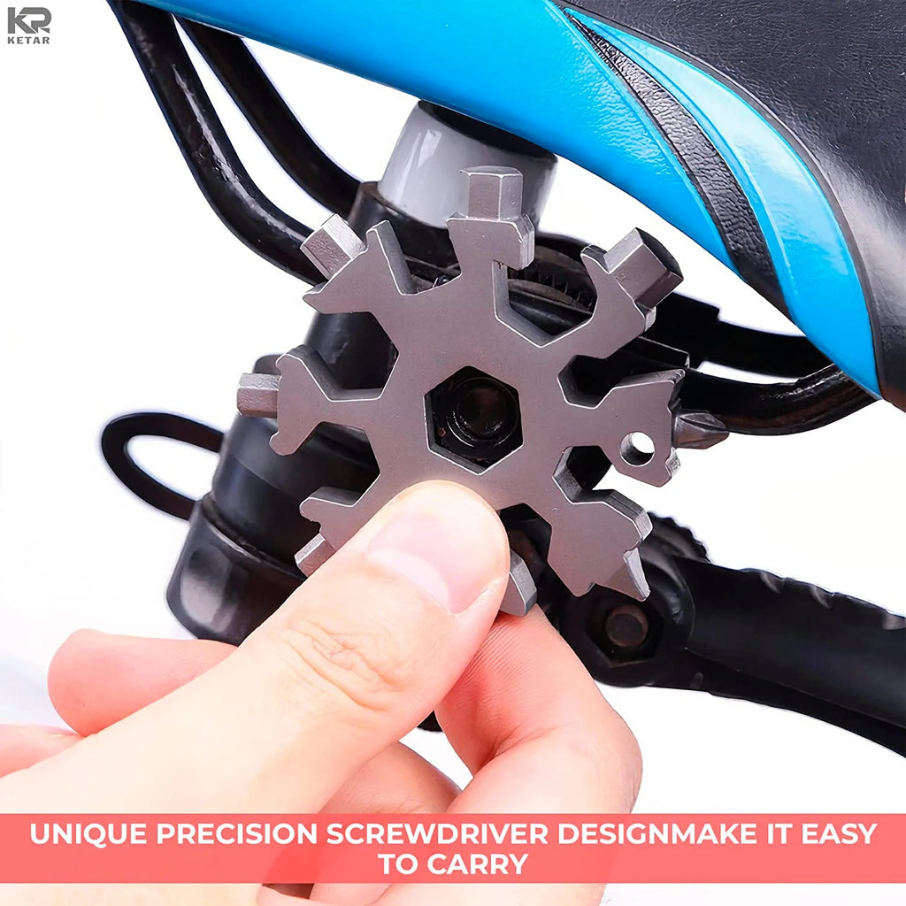 18-in-1 Stainless Steel Snowflake Multitool Keychain I901016