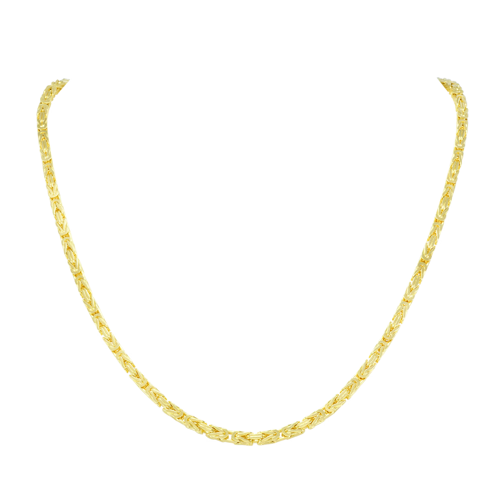 14K Yellow Gold Solid 3mm Byzantine Link Chain Pendant Necklace K2092