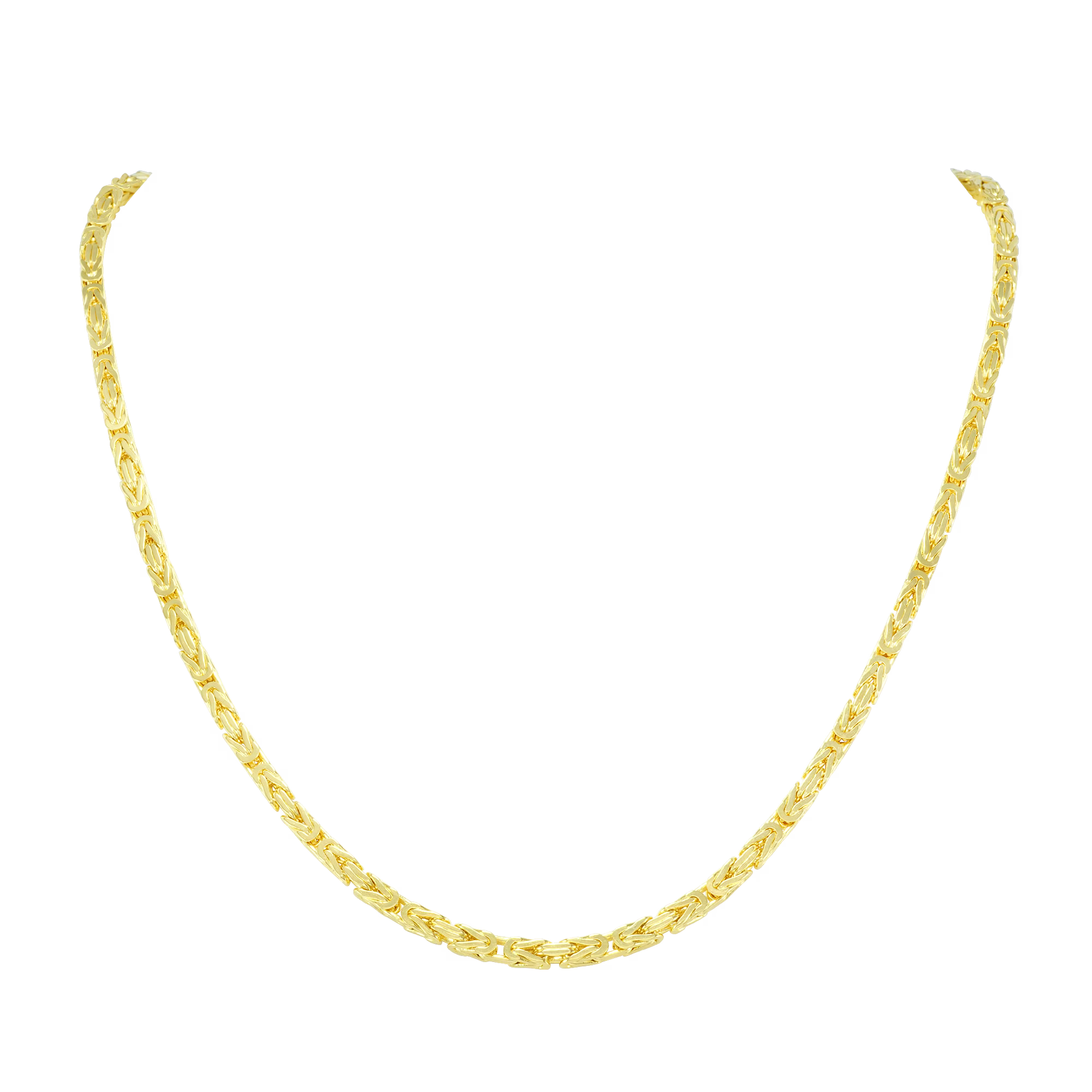 14K Yellow Gold Solid 3mm Byzantine Link Chain Pendant Necklace K2092