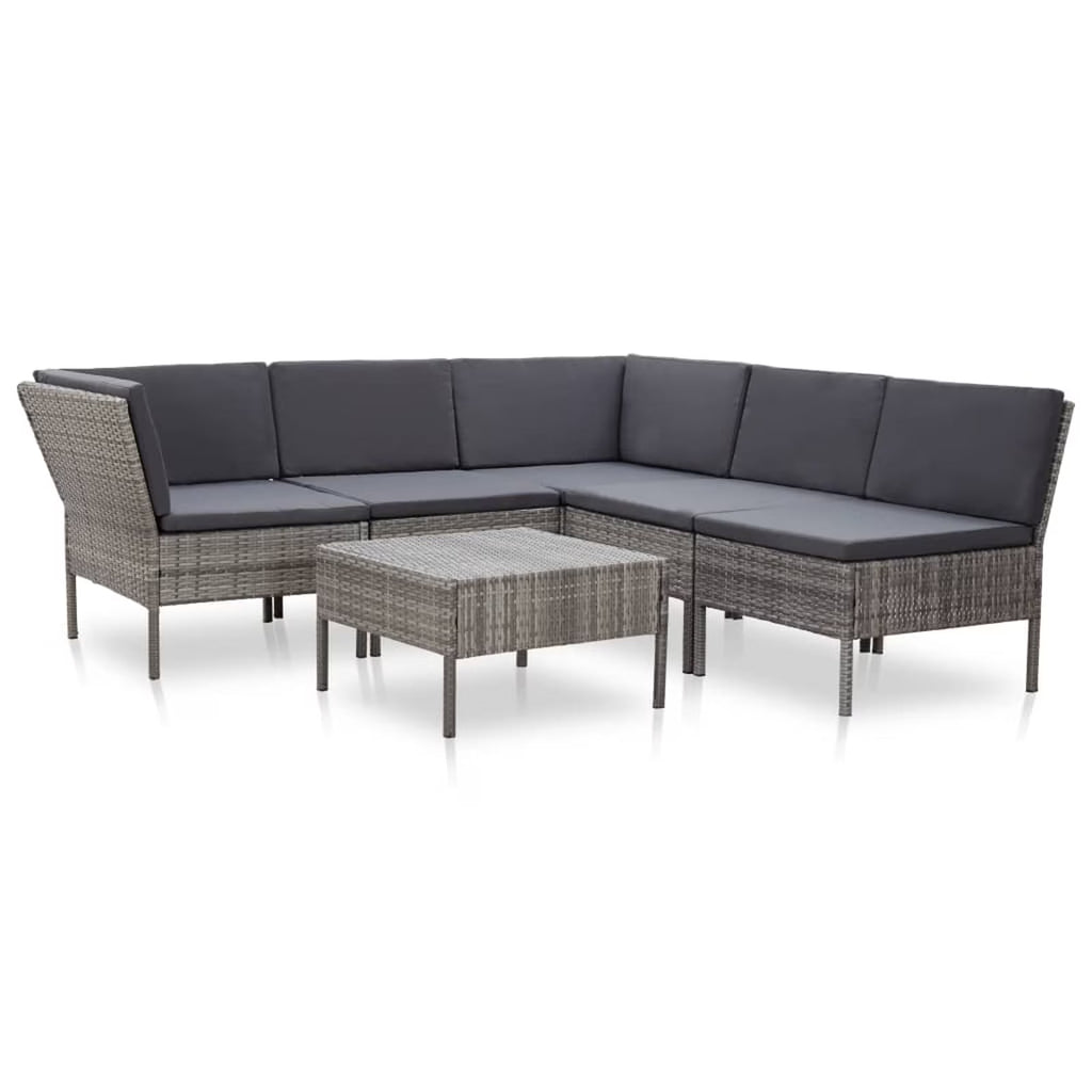 6 Piece Gray Poly Rattan Outdoor Sectional Set with Side Table W201
