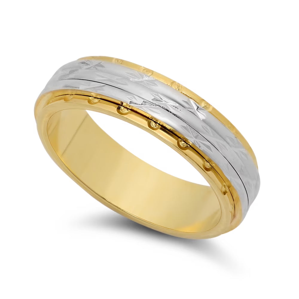 Gold Layered Two-Tone Diamond-Cut Style Wedding Band Ring - Size 12 D888