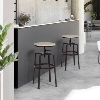 Oak Swivel Adjustable Height Bar Stool O712