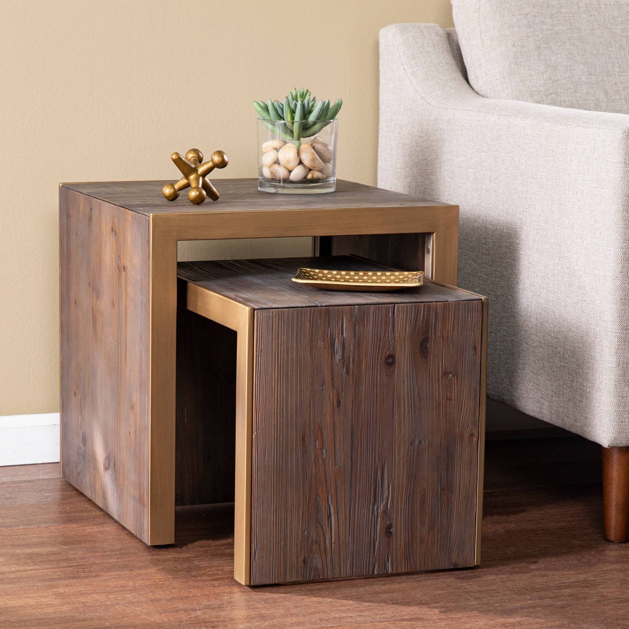 Set of 2 Reclaimed Wood Nested Accent Tables X104644