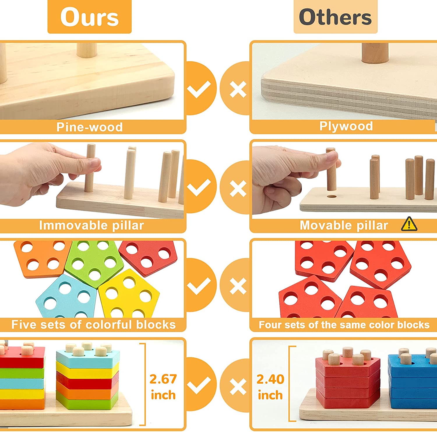 Wooden Sorting and Stacking Toys for Toddlers G157029