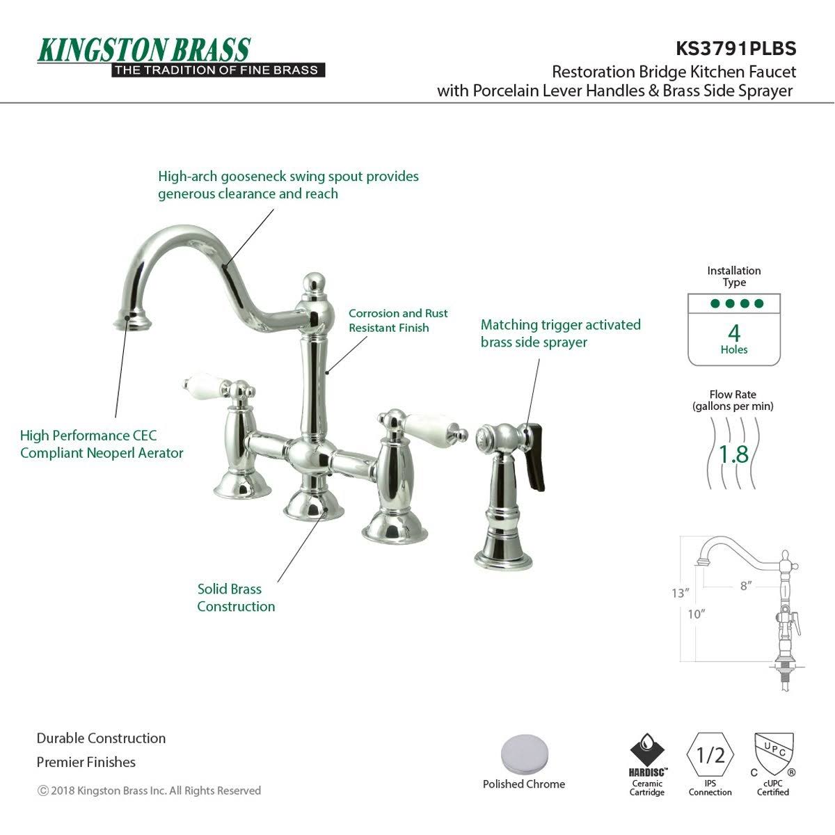 Brushed Nickel Bridge Kitchen Faucet with Brass Sprayer Y64815