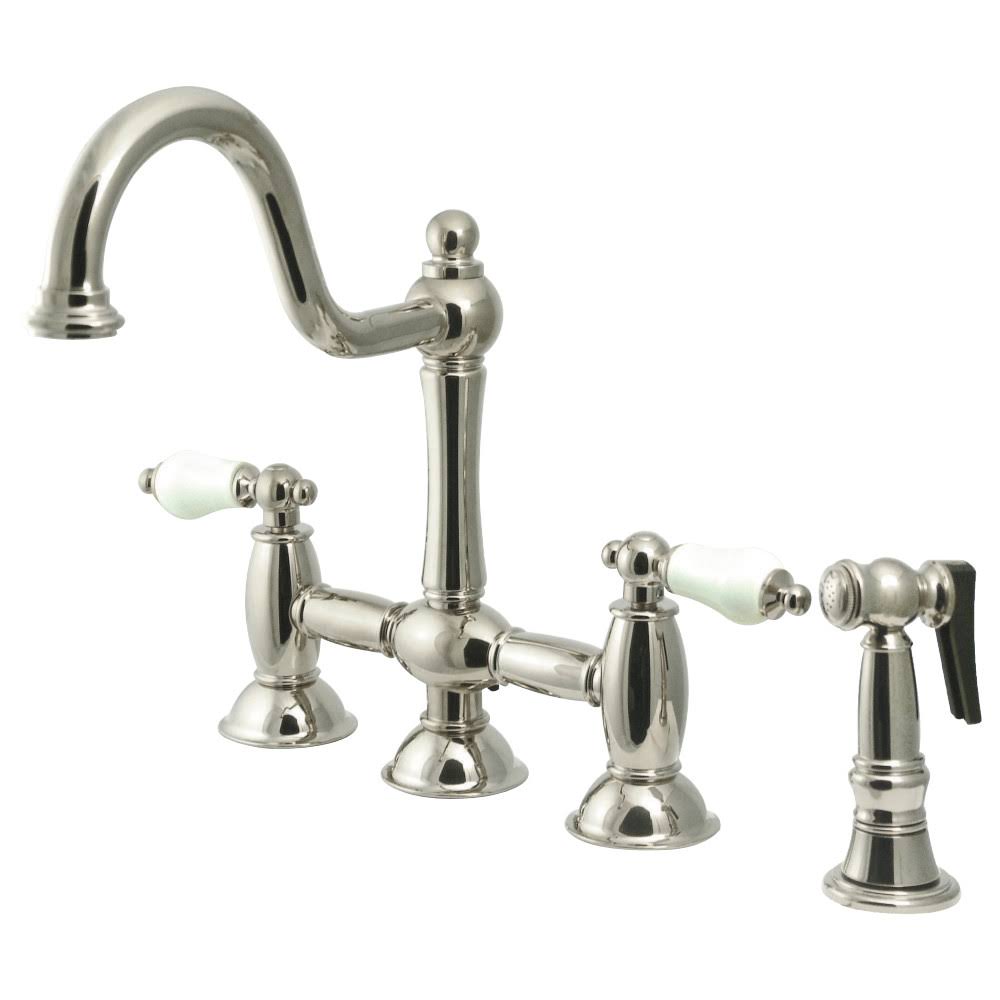 Brushed Nickel Bridge Kitchen Faucet with Brass Sprayer Y64815