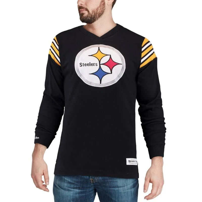 Black Team Captain V-Neck Long Sleeve T-Shirt J14192