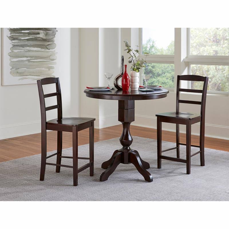 Unfinished Round Pedestal Gathering Table with 2 Counter Height Stools C170016