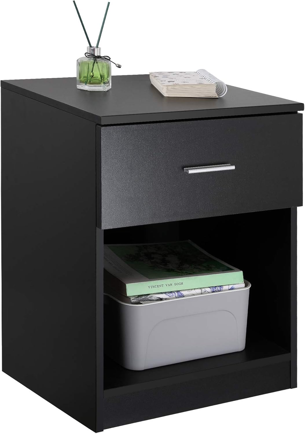 Black Nightstand with 1 Drawer and Shelf C80743