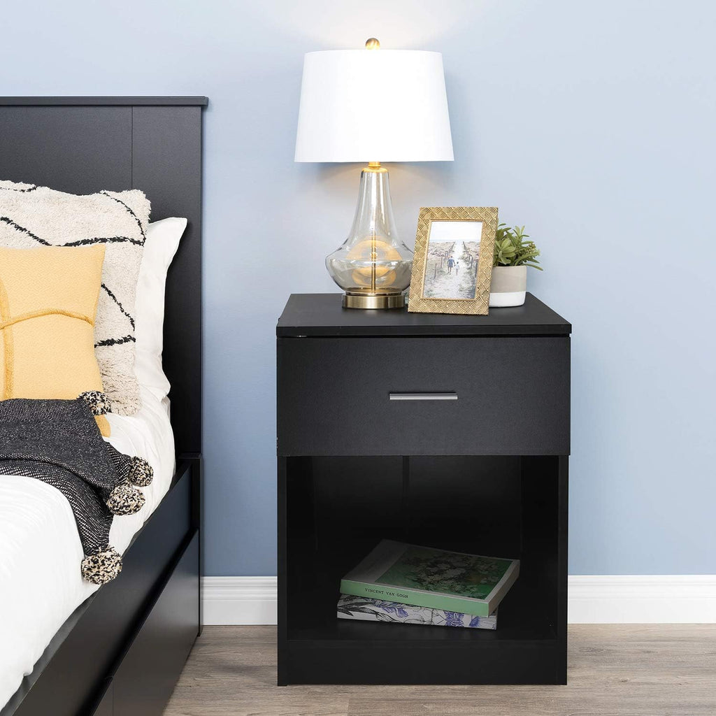 Black Nightstand with 1 Drawer and Shelf C80743