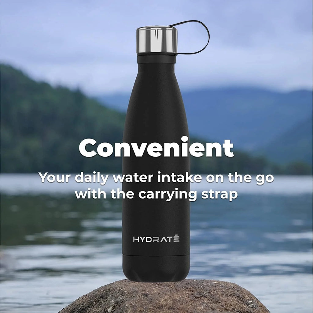 Carbon Black Stainless Steel Water Bottle 500ml Insulated Reusable V64842