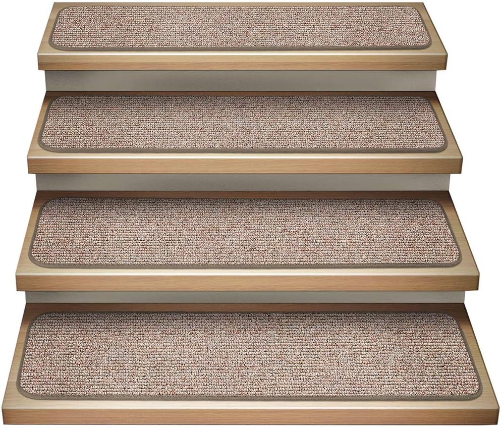 Set of 15 Attachable Carpet Stair Treads Pebble Beige 8 Inches X 30 Inches I68510