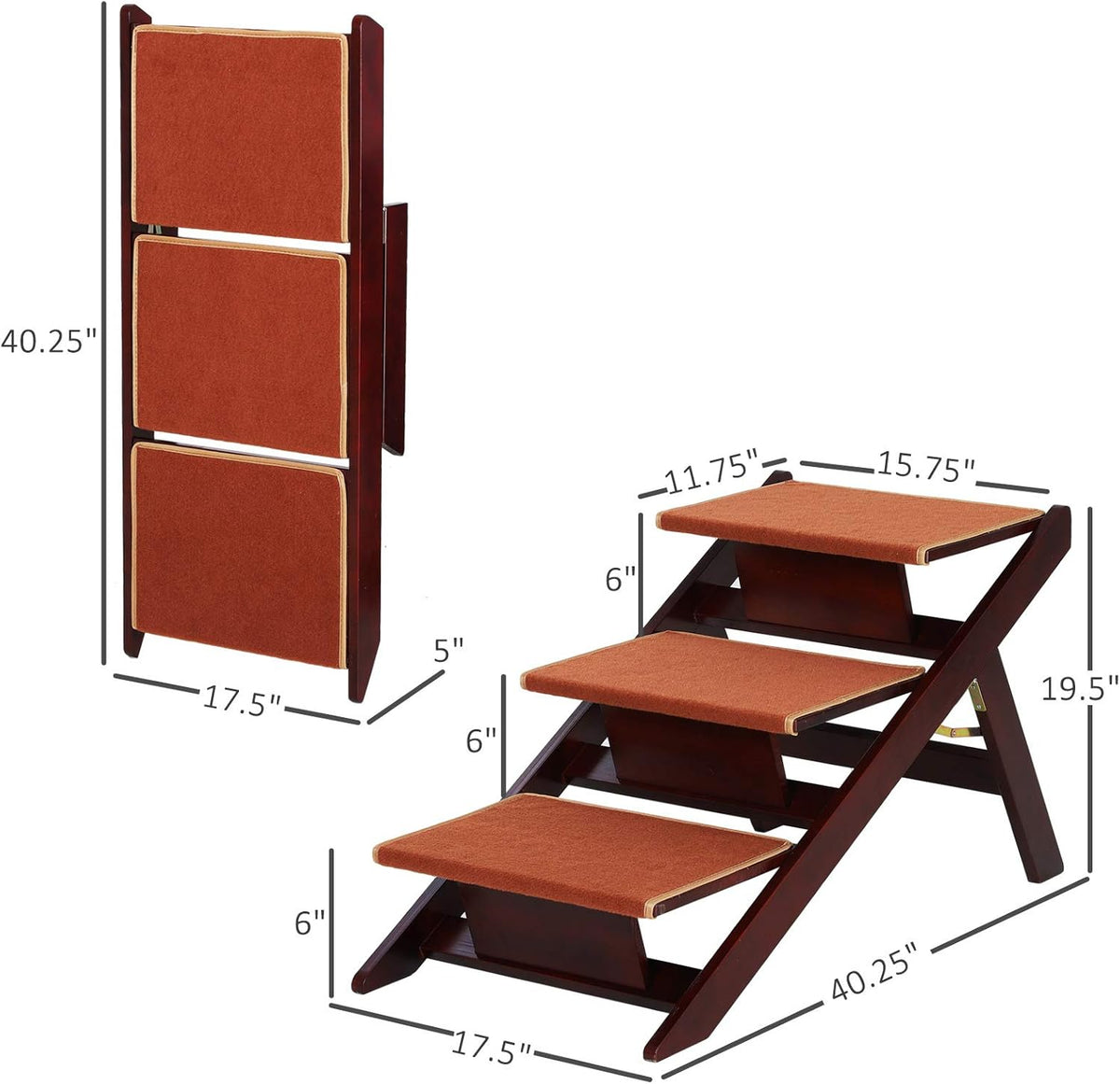 Wooden 2-in-1 Portable Folding Pet Stairs/Ramp Y7345