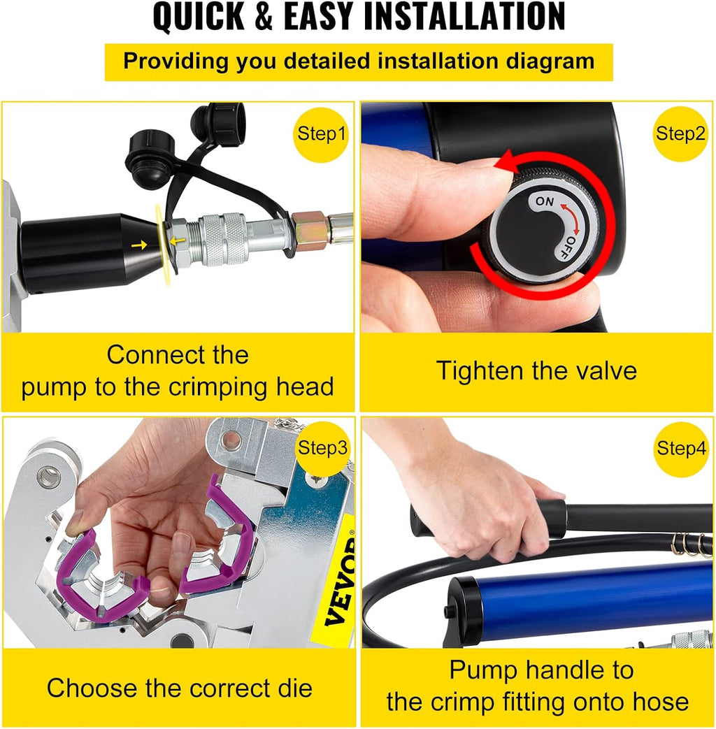 Manually Operated Hydraulic Hose Crimper Kit with 7 Dies H71425