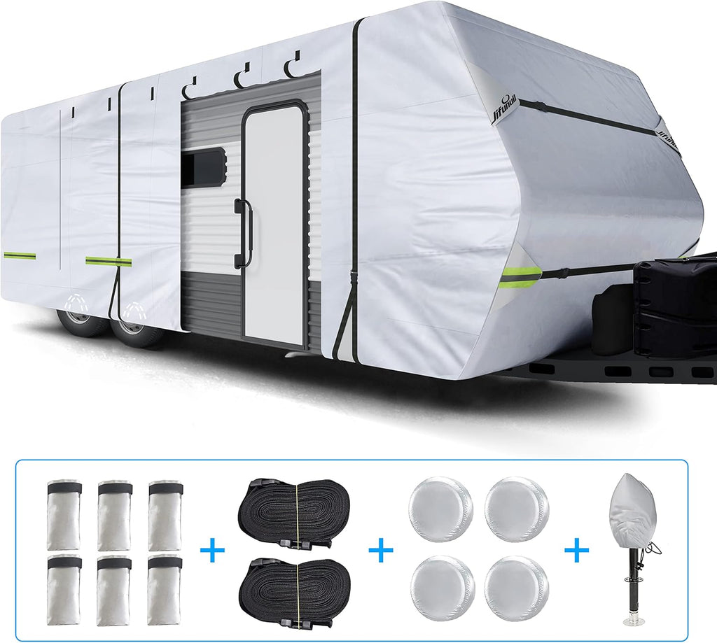 500D Rip-Stop Windproof RV Cover Fits 27'-30' Motorhome with Tire Covers D15867