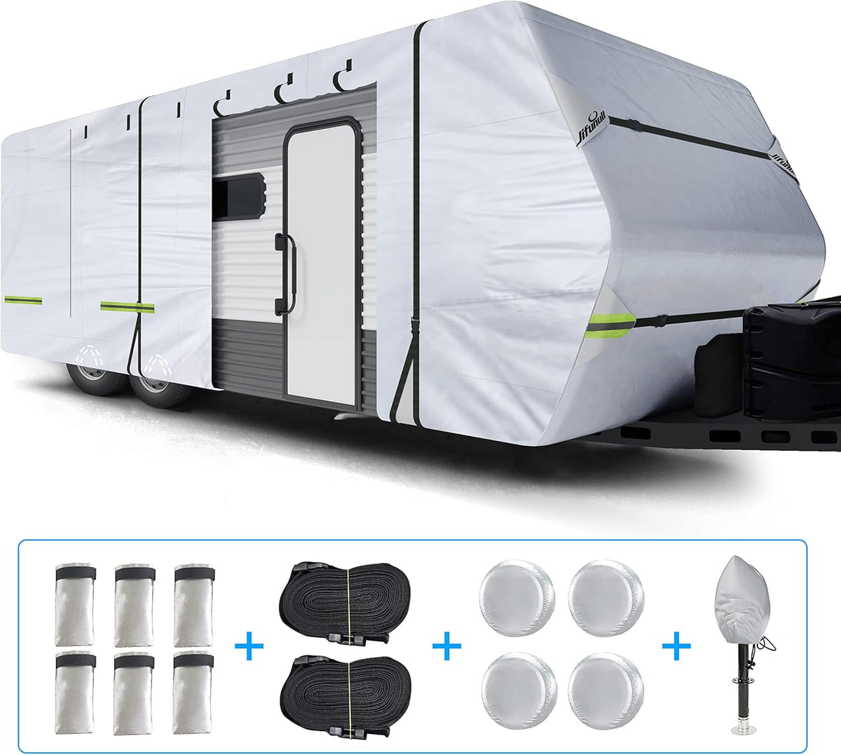 500D Rip-Stop Windproof RV Cover Fits 27'-30' Motorhome with Tire Covers D15867