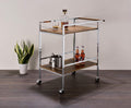 Chrome Oak Wood Metal Rolling Bar Serving Cart M8050