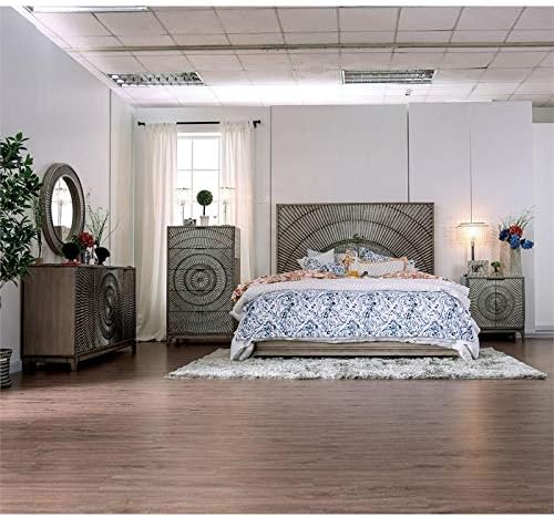 Antique Gray Solid Wood King Panel Bed P7750