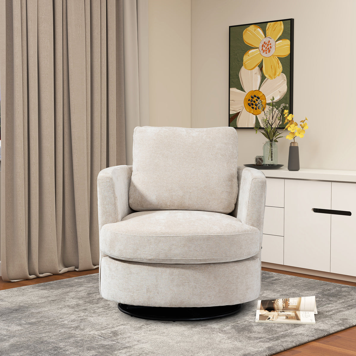 Chenille Round Swivel Accent Chair I63176