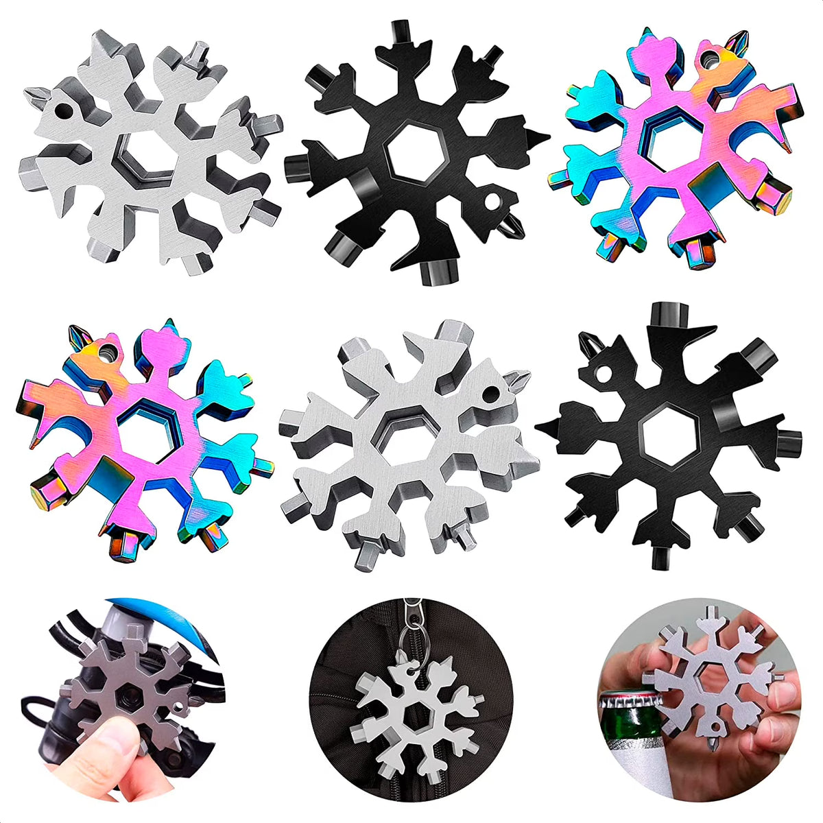 18-in-1 Stainless Steel Snowflake Multitool Keychain I901016