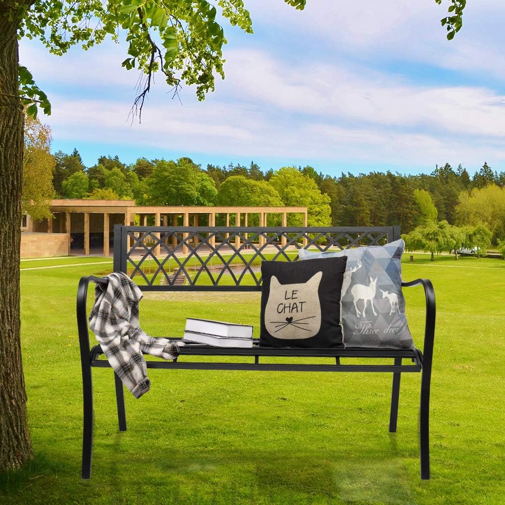 Black Powder Coated Cast Iron Steel Patio Bench D400603