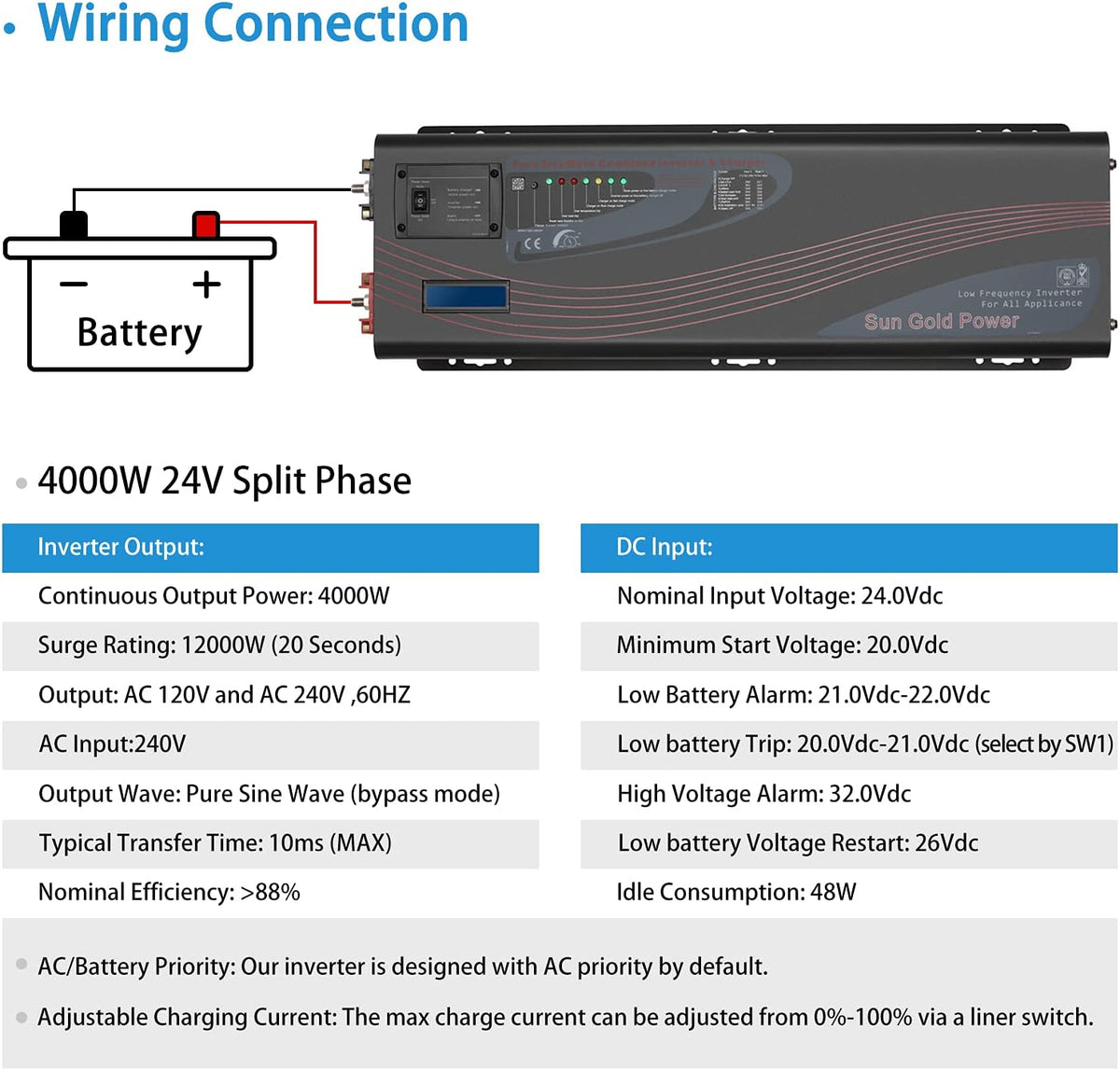 4000W 24Vdc Pure Sine Wave Inverter Low Frequency with Battery Charger P39301