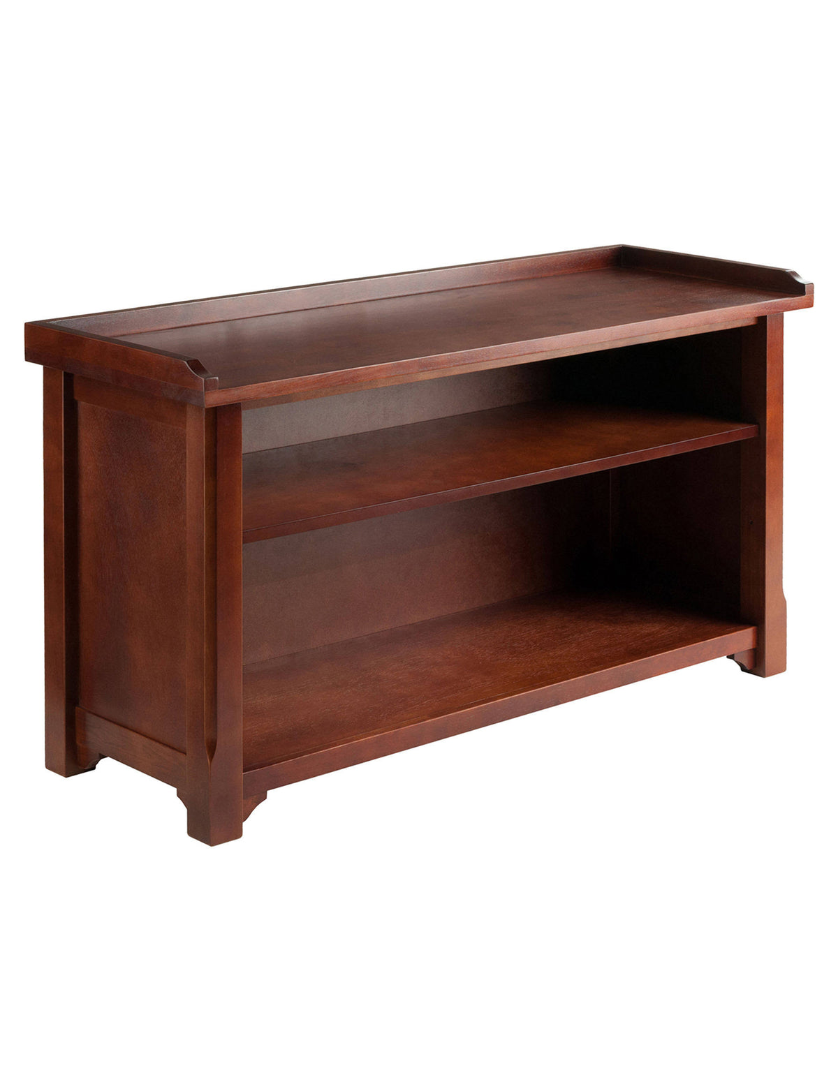 Antique Walnut Wood Bench With Storage Shelf B714851