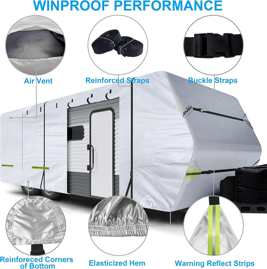 500D Rip-Stop Windproof RV Cover Fits 27'-30' Motorhome with Tire Covers D15867