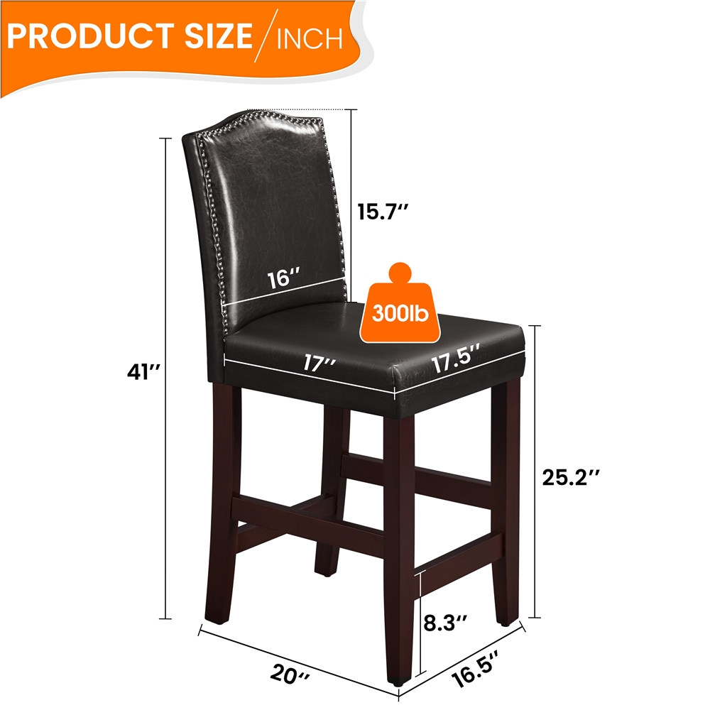 Brown Faux Leather Counter Bar Stools P13016