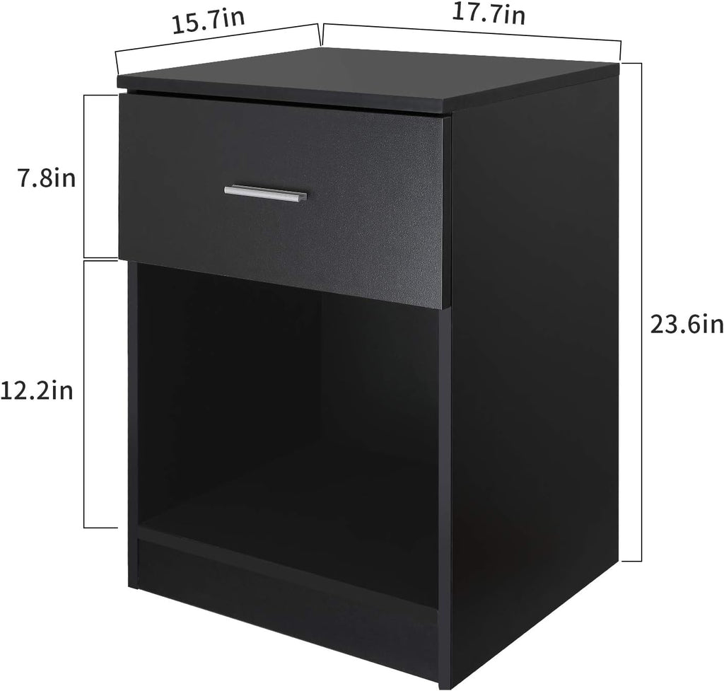 Black Nightstand with 1 Drawer and Shelf C80743