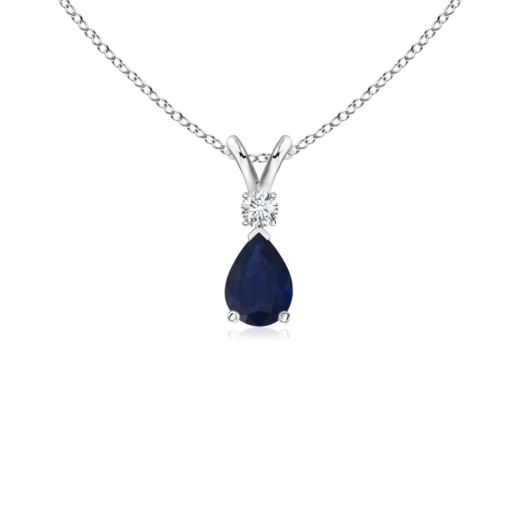 Blue Sapphire Teardrop Pendant Necklace in 14K White Gold U1680