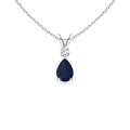 Blue Sapphire Teardrop Pendant Necklace in 14K White Gold U1680