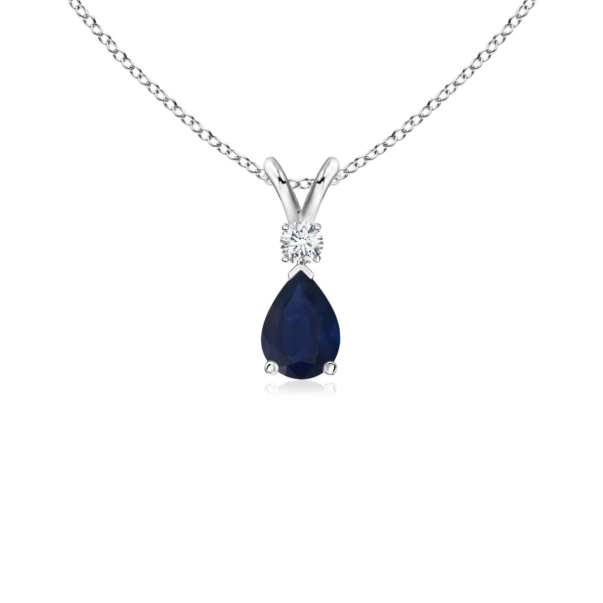 Blue Sapphire Teardrop Pendant Necklace in 14K White Gold U1680