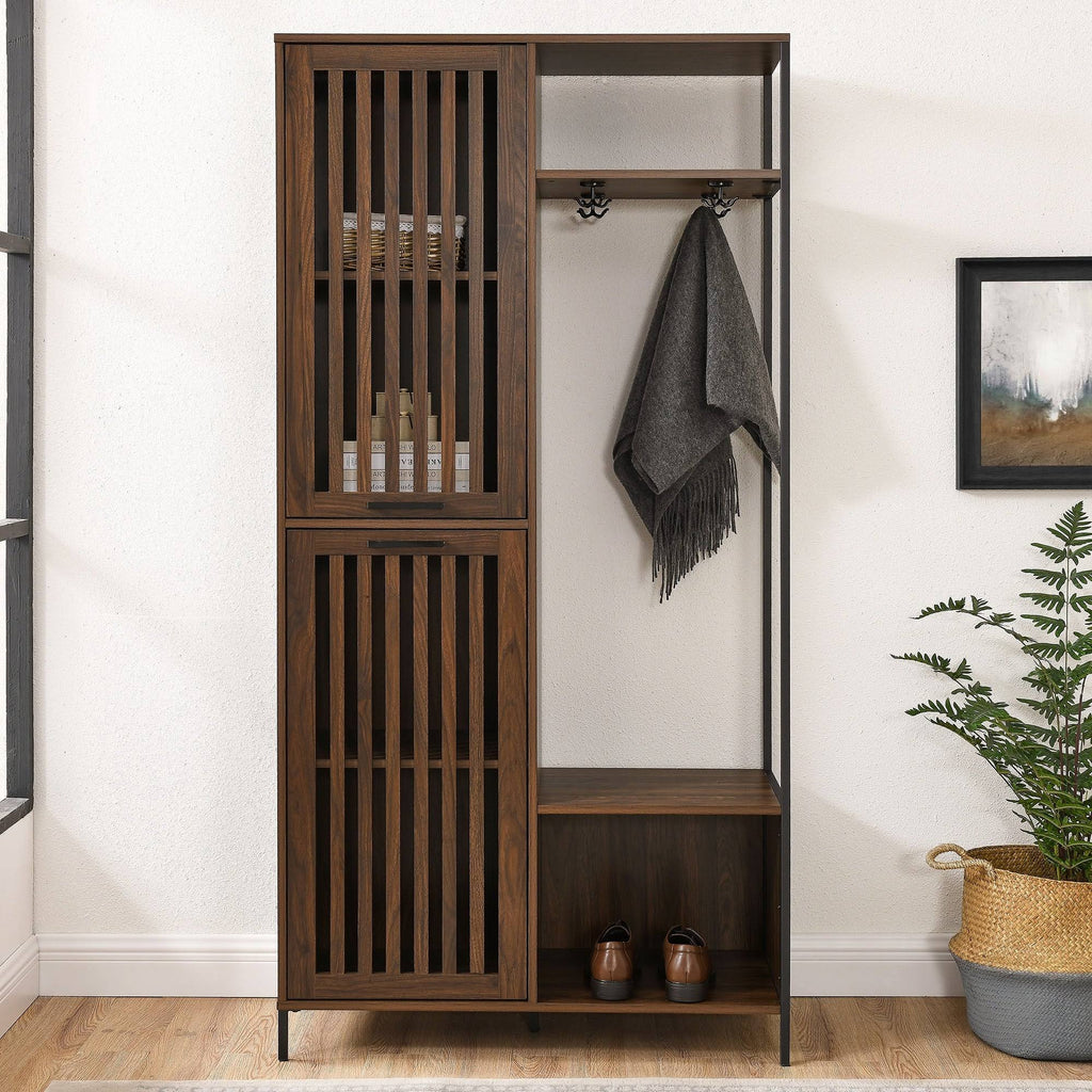 72-Inch Slat Door Hall Tree, Dark Walnut G346