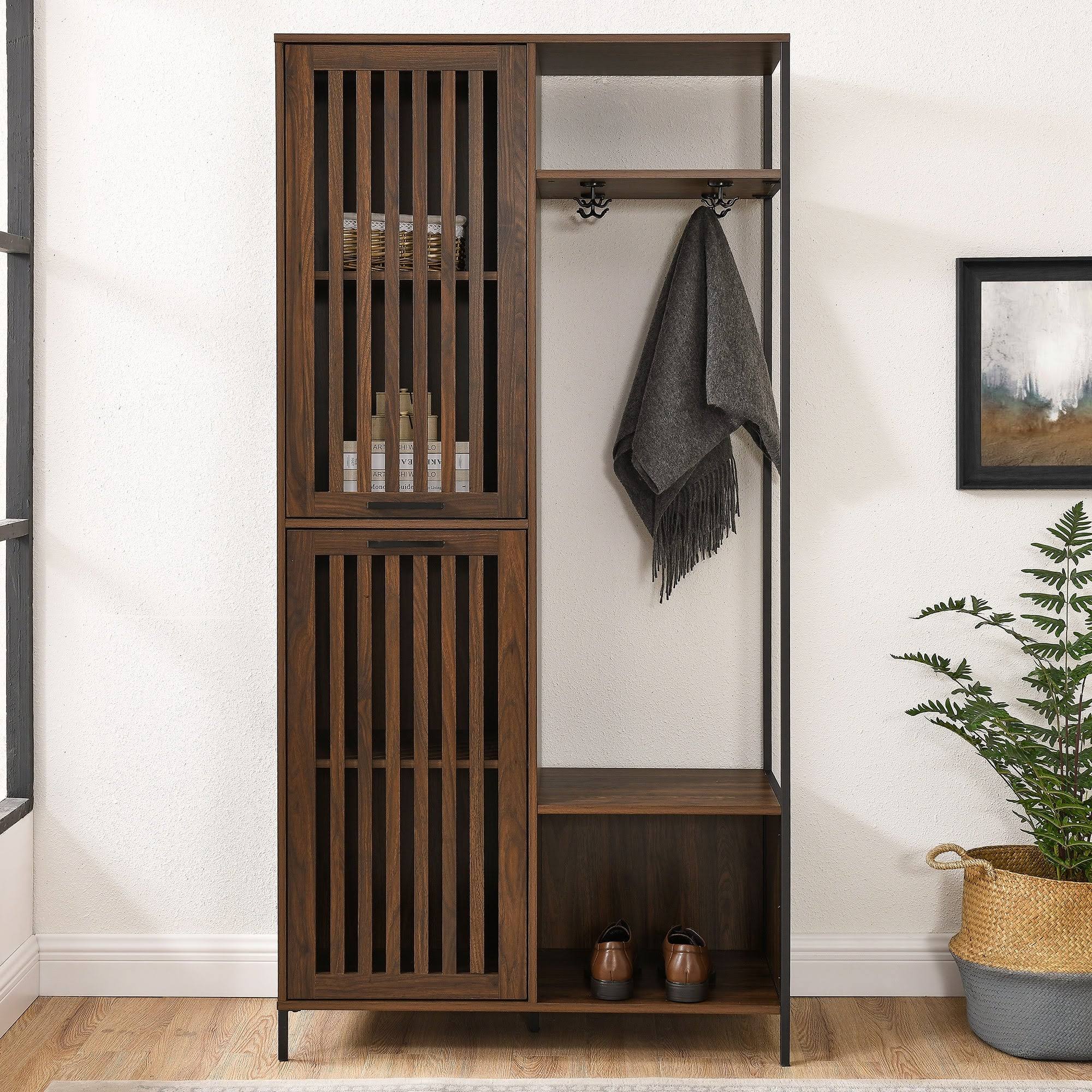 72-Inch Slat Door Hall Tree, Dark Walnut G346
