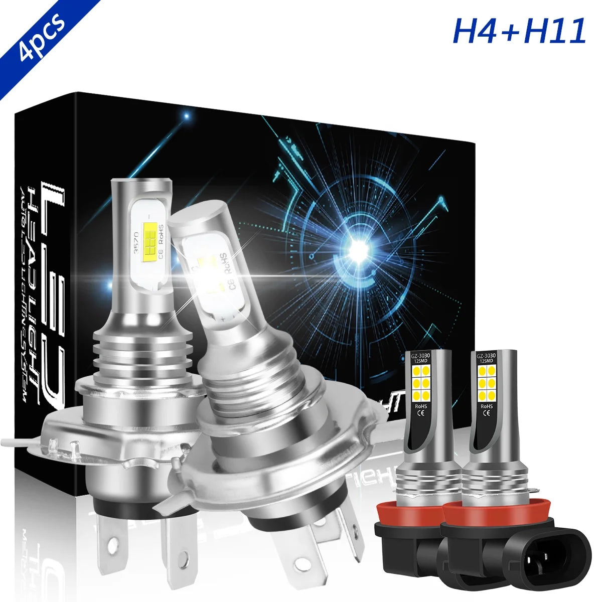 H4 High&Low Beam H11 Fog Light LED Headlight Bulb 6000K White 4x T35135