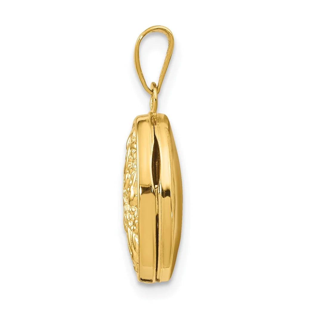 11mm 10k Yellow Gold Beaded Scroll Oval Photo Locket Pendant Necklace H1912