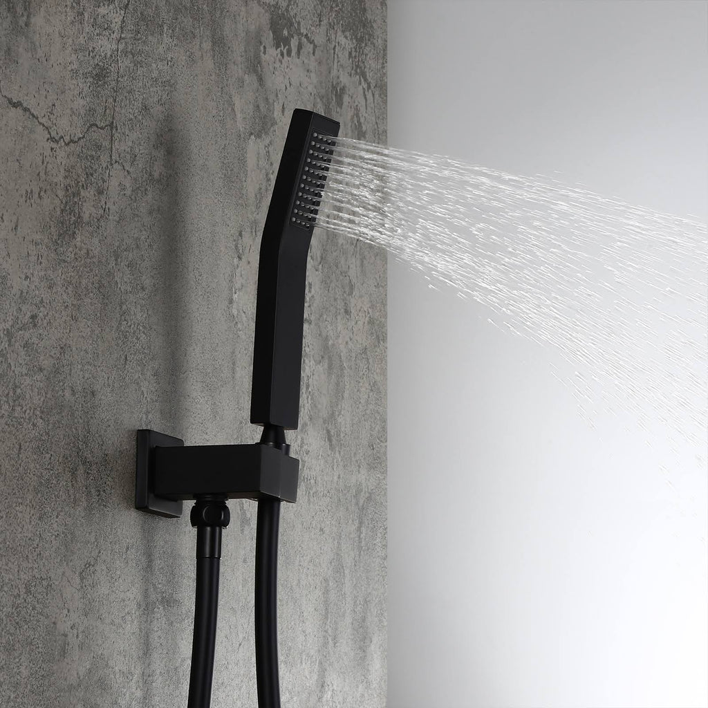 Matte Black Square Rain Shower Set with Ceiling Mount Rainfall Shower Head C4114