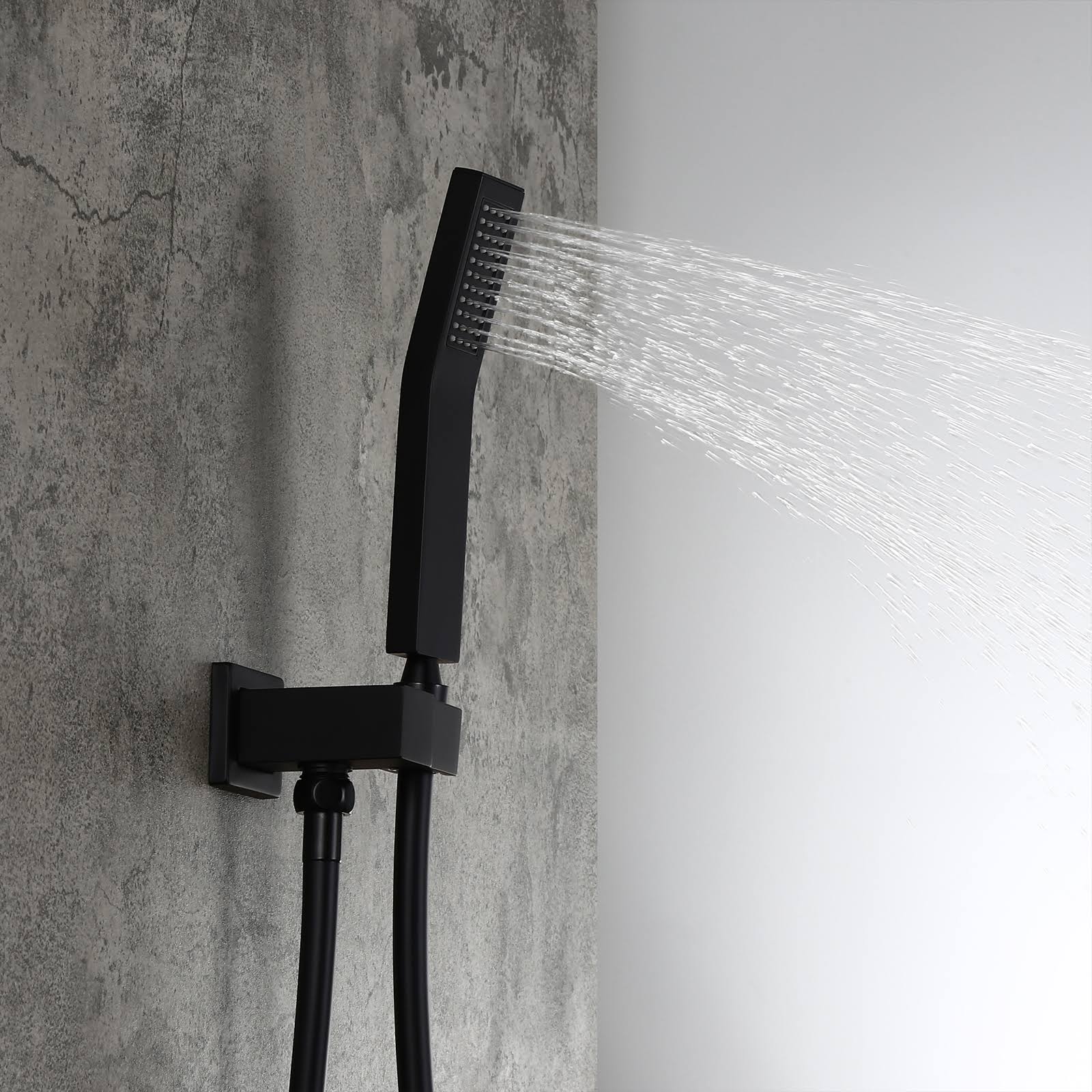 Matte Black Square Rain Shower Set with Ceiling Mount Rainfall Shower Head C4114