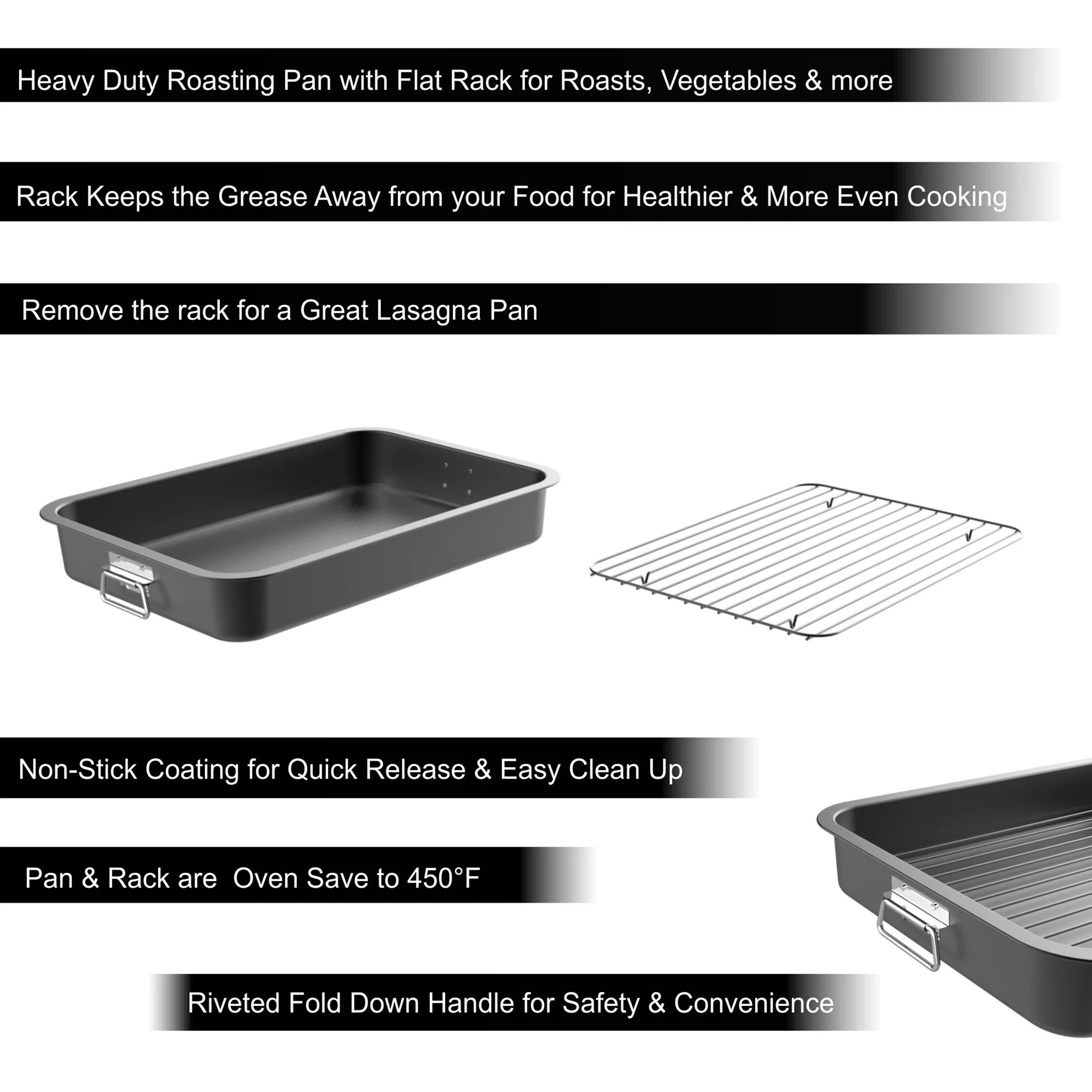 Nonstick Oven Roasting Pan with Flat Rack and Tray C33260