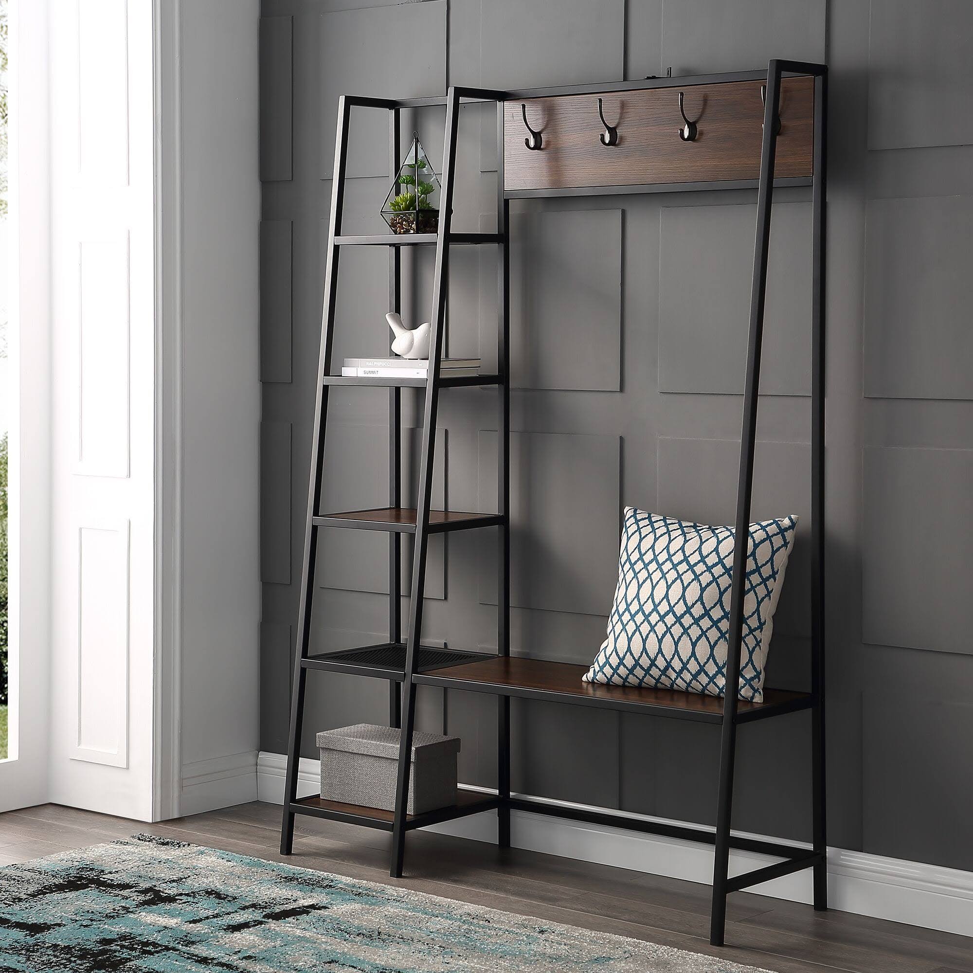 72 inch Dark Walnut Hall Tree with Storage Q2946