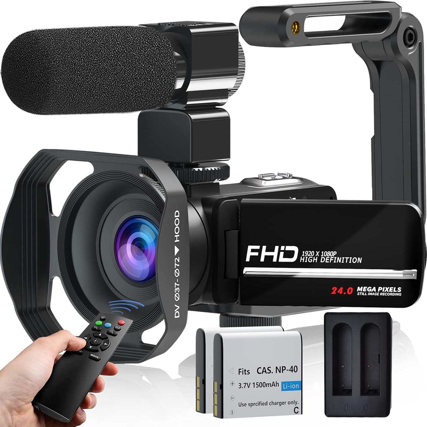 1080P 30FPS Digital Vlogging Camera with Microphone, 2 Batteries, Handheld Stabilizer I85597