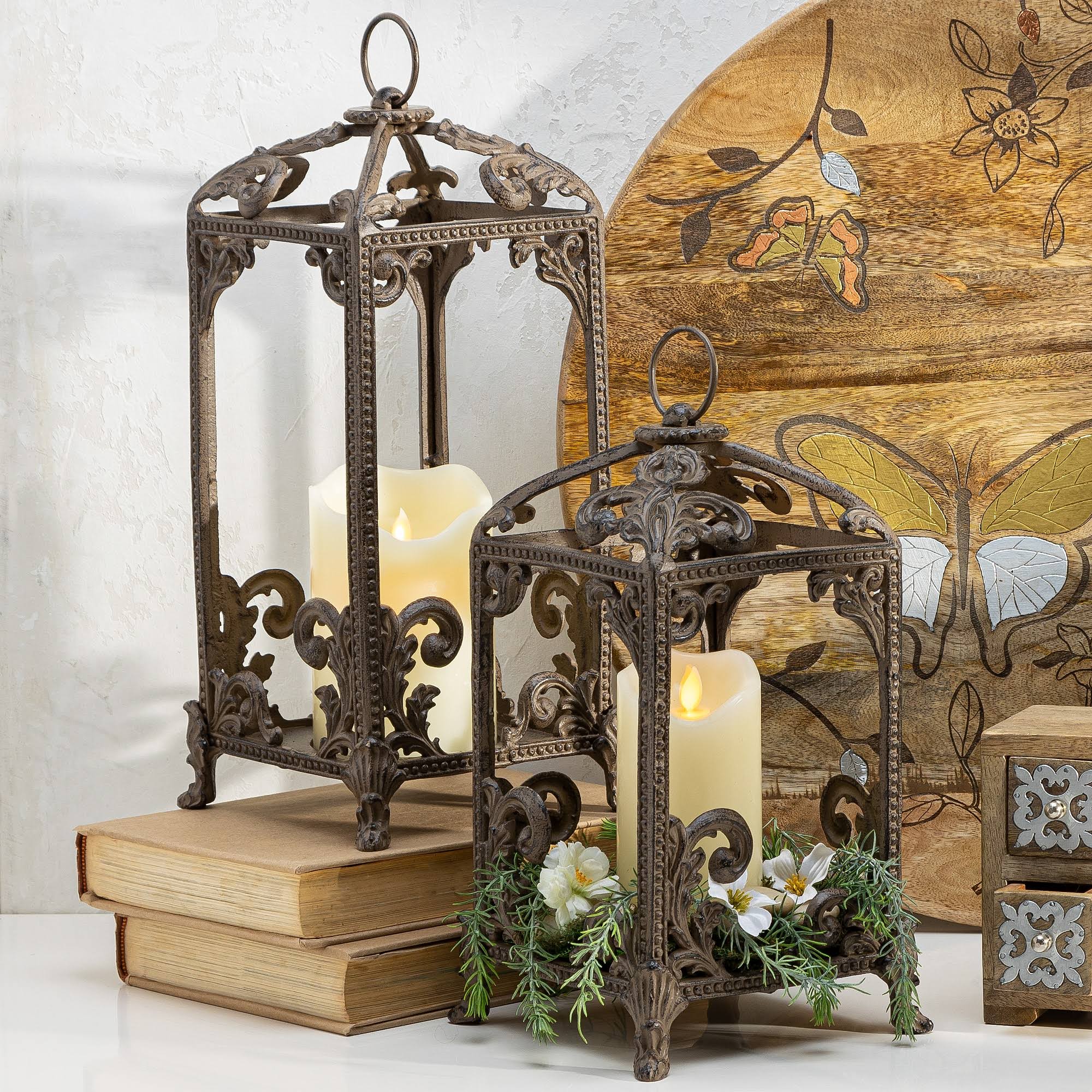 Tall Brown Metal Lantern O6364