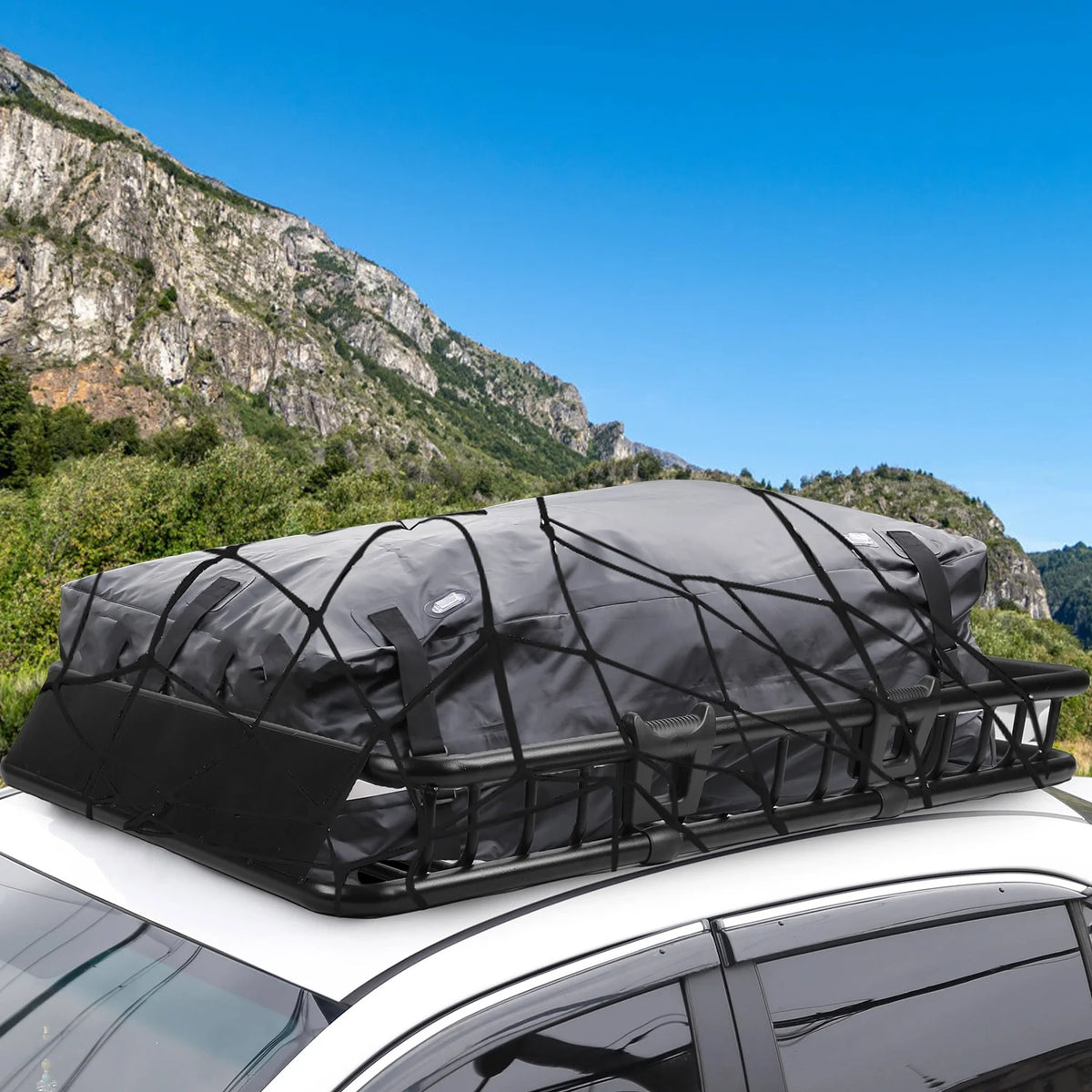 64" Roof Rack Cargo Carrier Car Top Luggage Basket Black with Net and Hook P876645