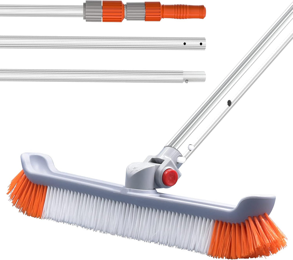 19" Polished Nylon Bristles Pool Brush Head with 12 ft Aluminum Telescopic Pole, Pack of 2 E6559