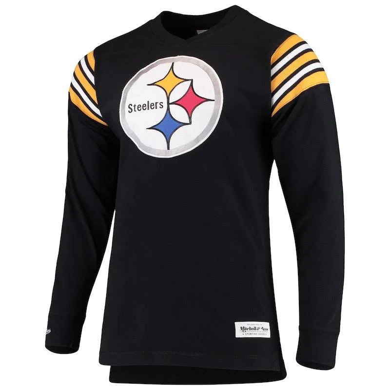 Black Team Captain V-Neck Long Sleeve T-Shirt J14192