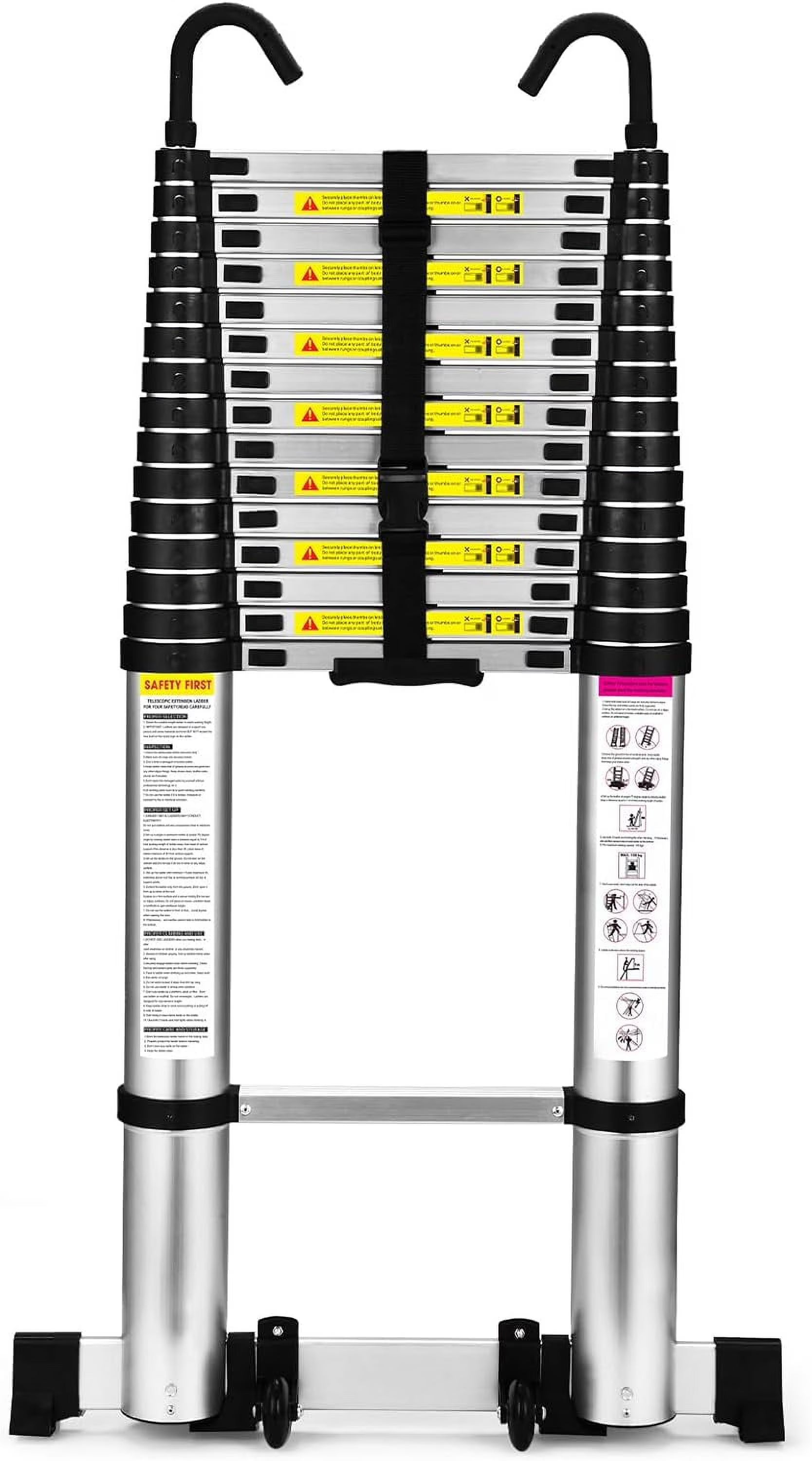 12.5 FT Aluminum Telescoping Ladder with 2 Triangle Stabilizers L86108