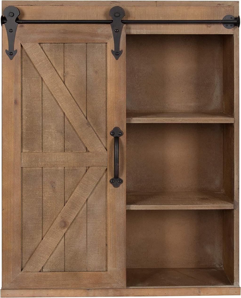Rustic Brown Wood Wall Storage Cabinet with Sliding Barn Door Z258